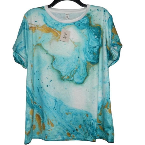 2 for/ $25 Pixie Lady Tee Shirt Blouse Silk Screen Water Graphic Size Large - Picture 2 of 11